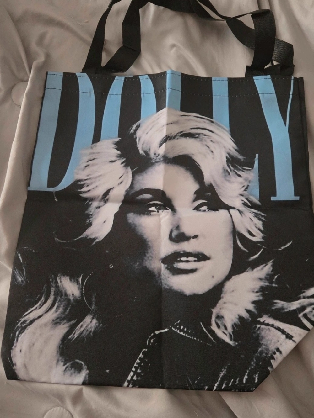 Black and Light Blue Graphic Portrait Tote
